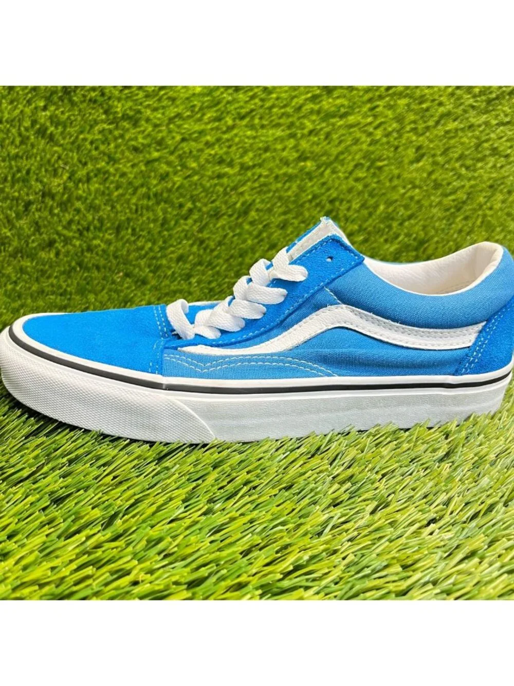 Vans Old Skool Womens Size 7.5 Blue White Athletic Skateboard Shoes Sneakers